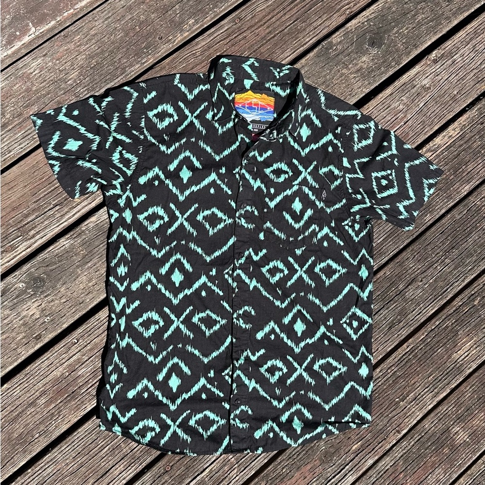 Black and Teal Aztec Pattern Button Up Shirt